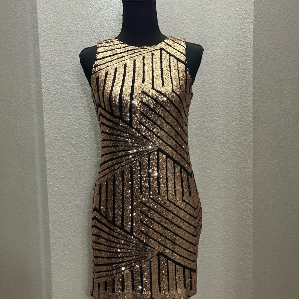 One Clothing Gold and Black Mini Dress